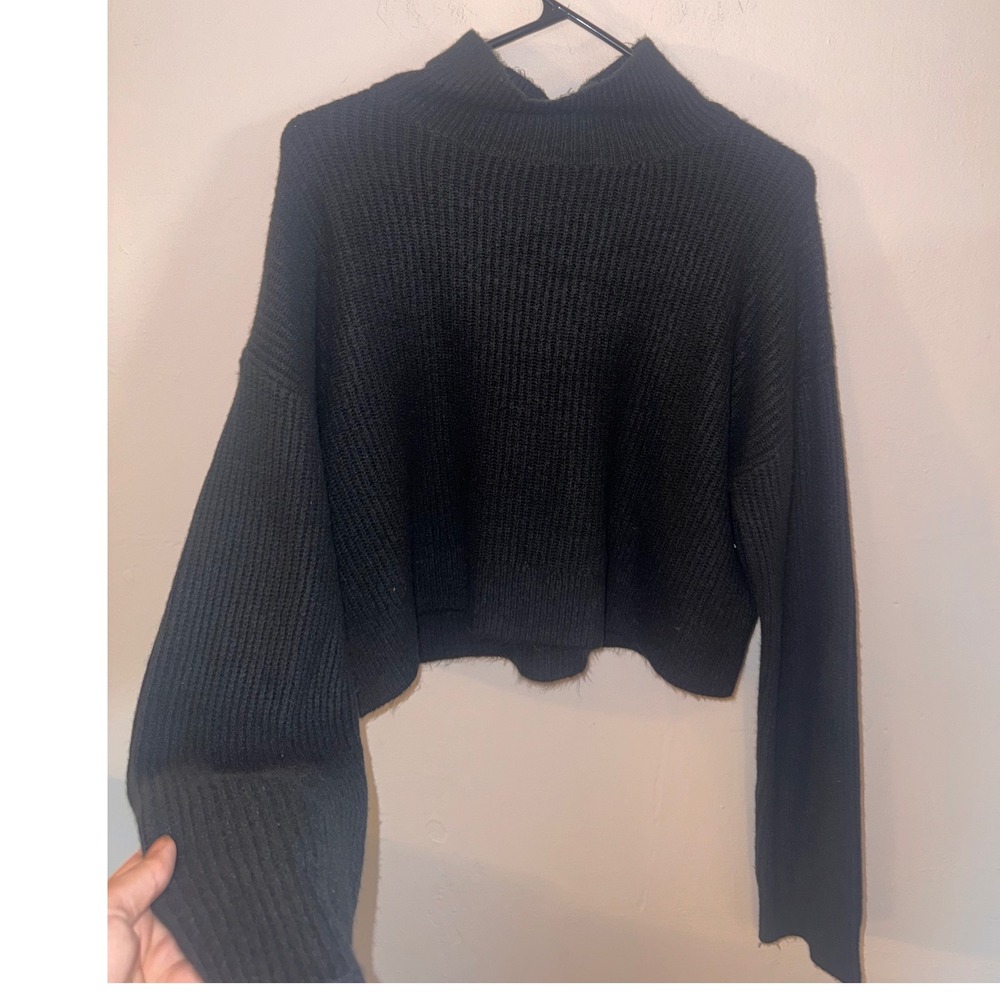 BP Nordstrom Black Ribbed Mock Neck Cropped Sweater Small NWT